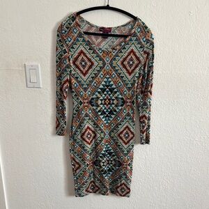Say What? Aztec Bodycon Long Sleeve Dress